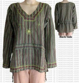 Embroidered beaded cotton string shirt