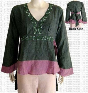 Cotton embroidered V neck top