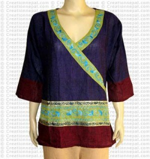 Cotton embroidered quarter sleeves top
