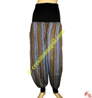 Stripes cotton ribbed elastic trouser