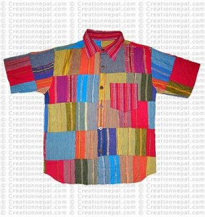 Cotton patch-work half shirt