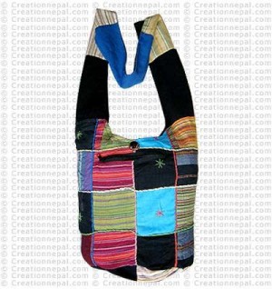 Hand emb cotton check Lama bag