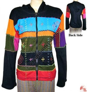 Hand emb patch-work rib top
