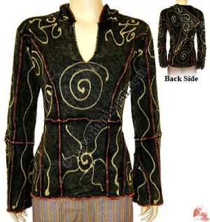 Black patch-work rib ladies top