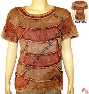 Simple patch-work design rib t-shirt
