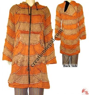 Patch-work design long rib jacket1