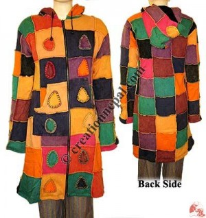 Patch-work design long rib jacket2