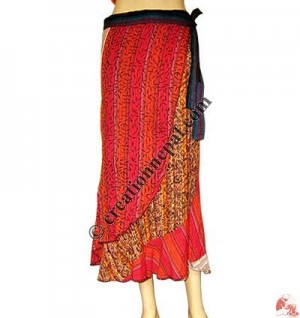 Cotton stripes-print mid-length wrapper skirt