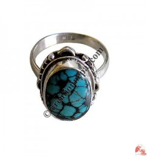 Oval shape turquoise silver finger ring 10