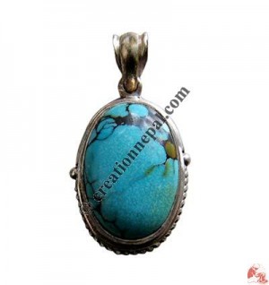 Oval shape turquoise silver pendant4
