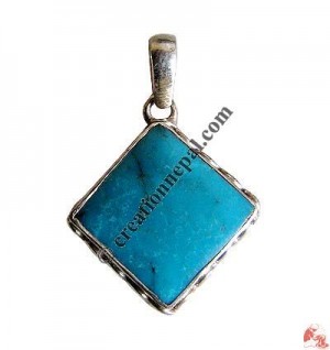Square shape turquoise silver pendant
