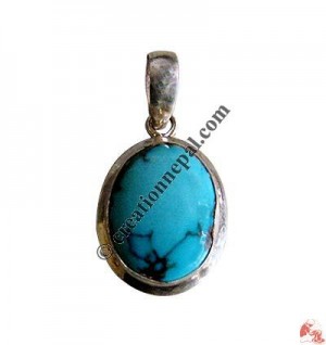 Oval shape turquoise tiny pendant