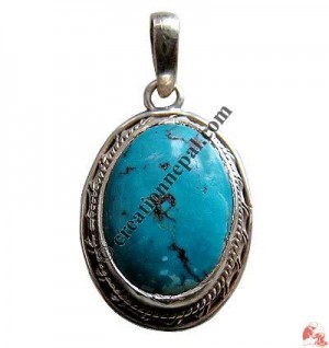 Oval shape turquoise silver pendant10