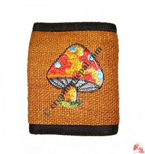 Mushroom embroidery hemp wallet