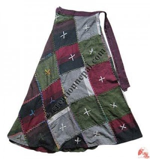 Hand embroidered patch-work long skirt
