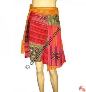 Patch and block print cotton open wrapper skirt