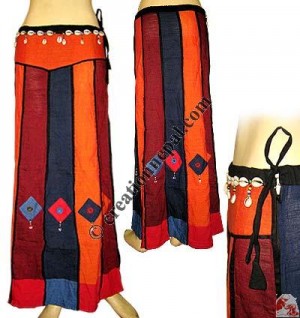 Vertical colorful joined cotton long skirt