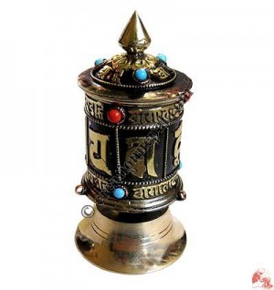 Copper stand Om Mane prayer wheel