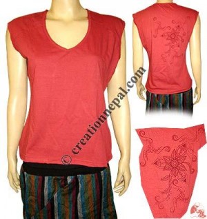 Rib simple design V neck sleeveless  t-shirt