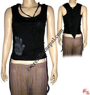 Sleeveless hooded rib t-shirt