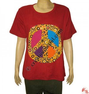 Peace sign patch-work rib t-shirt