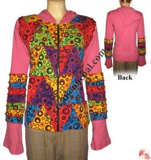 Triangles patch-work printed rib jacket