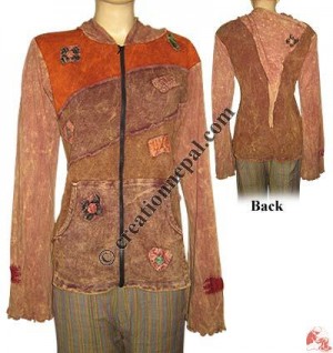 Patch-decoration stone wash rib jacket