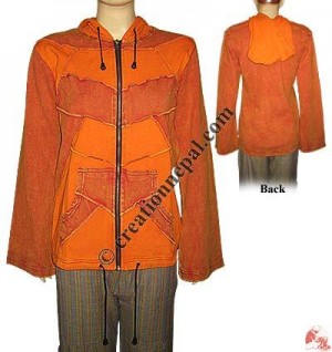 Patch-work rib hooded jacket