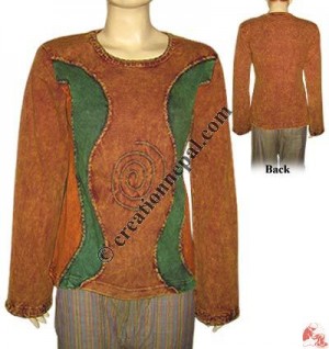 Hand embroidery rib full sleeves t-shirt