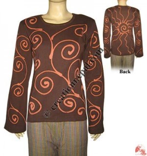 Spiral design rib full sleeves t-shirt