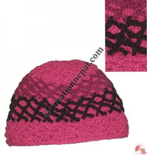 Net design 3-color crochet cap