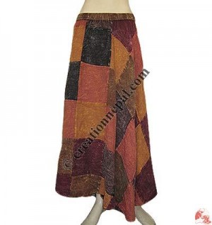 Patch-work stone wash long skirt