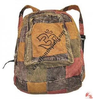 Om print cotton patch-work back-pack