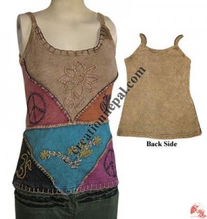 Patch-work hand embroidery flower top