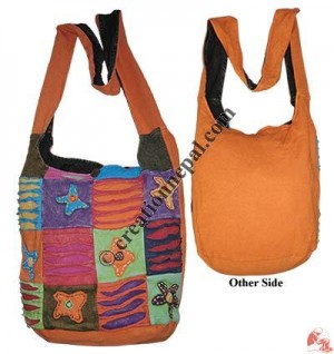 Layer cut patch-work flower rib lama bag