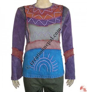 Hand emb patch-work rib t-shirt