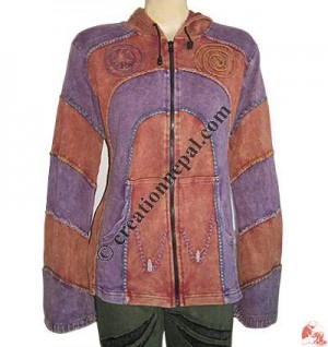Hand emb patch-work rib hooded jacket