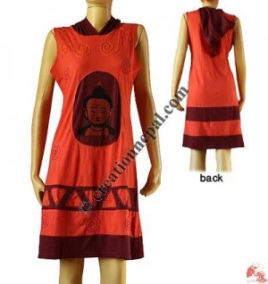 Long hood dress with Buddha print patch