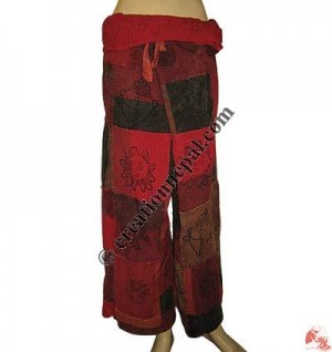 Patch-work block print cotton wrapper trouser