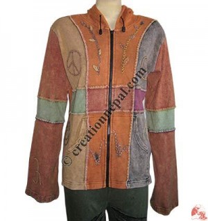 Hand emb patch-work rib hooded jacket