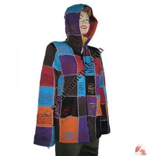Layer cut patch-work rib hooded jacket