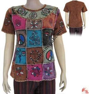 Hand embroidery painted rib top