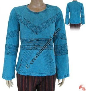 Razor cut stone wash rib t-shirt