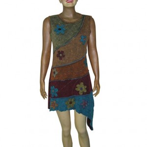 Stone wash rib sleeve less dress