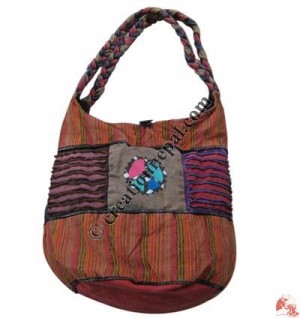 Braided strap cotton patch-work ladies bag