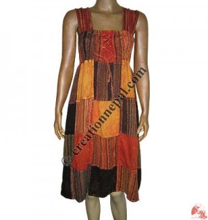 Cotton patch-work stone wash ladies dress