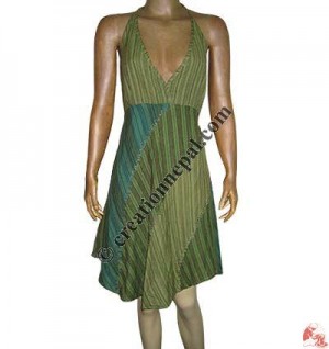 Cotton patch-joined over-dyed halter dress