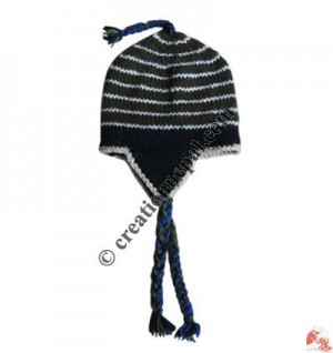 Black and white woolen ear hat