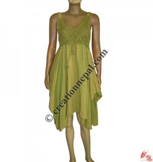Cotton lace-top frills dress
