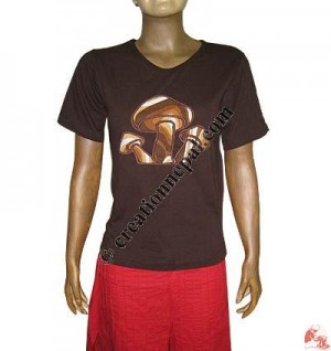 Rib mushroom crochet-cutting t-shirt